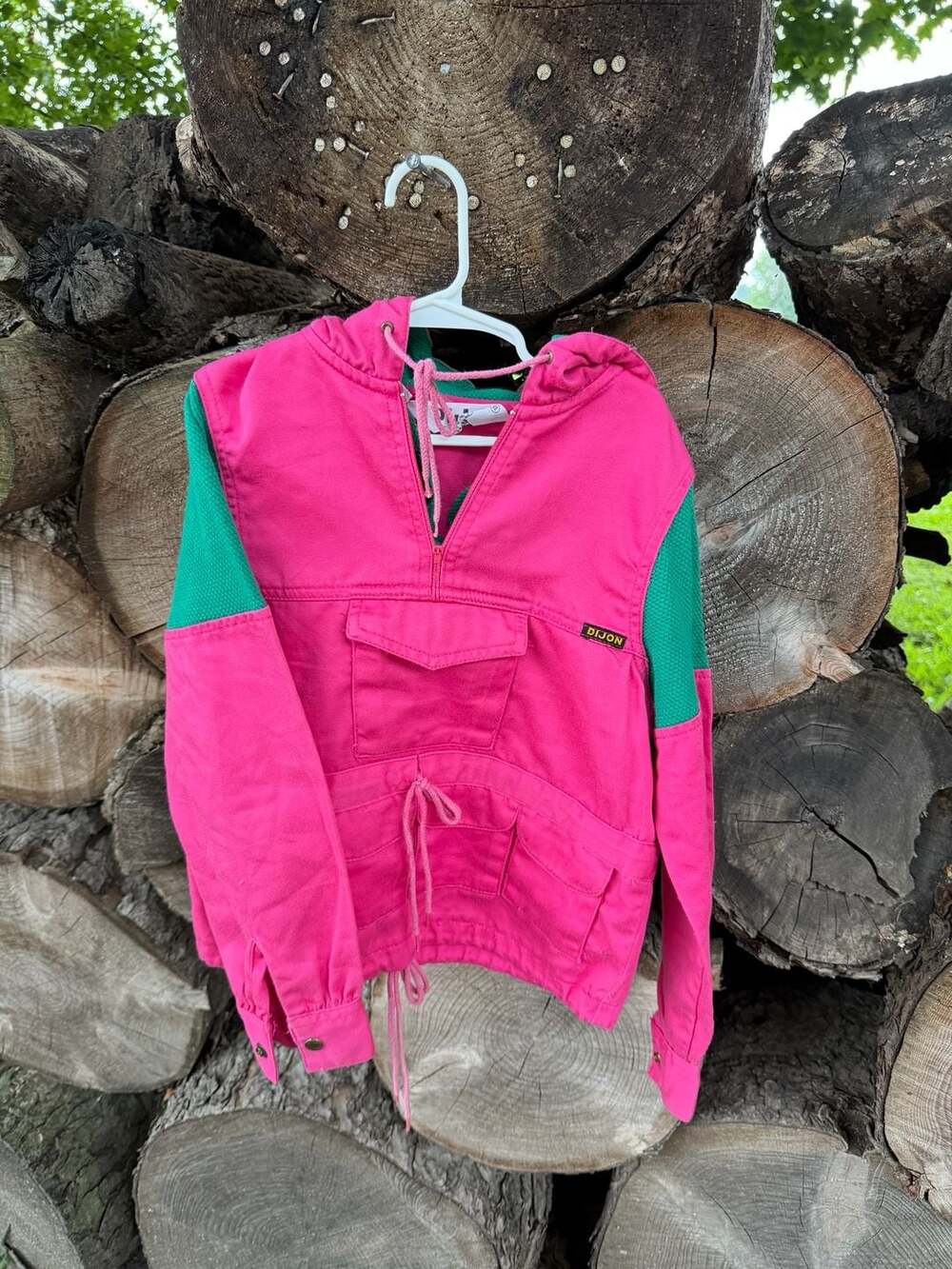 Vintage DiJon Apparel Inc. Pink and Green Colorblock Anorak Pullover Jacket